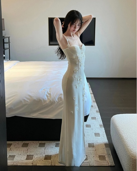 Sexy Mermaid Spaghetti Straps White Long Evening Dress Prom Dresses     cg25647