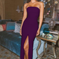 Sexy Side Slit Strapless Evening Party Dress, Simple Long Prom Dress cg706