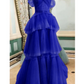 Off The Shoulder Tulle Tiered Long Prom Dress, A Line Evening Gown   cg24857