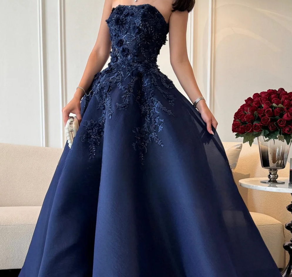 Custom Prom Dress Formal, Strapless A-line Floor-length Appliques Occasion Dresses Evening Dress   cg25897