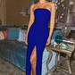 Sexy Side Slit Strapless Evening Party Dress, Simple Long Prom Dress cg706
