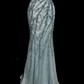 Vintage Mermaid Strapless Tulle Blue Beads Long Prom Gown Fairy Prom Dresses cg26130