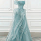 Off Shoulder Lace-up Formal Dress,Blue Birthday Dress Pretty Prom Dress    cg25026