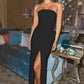 Sexy Side Slit Strapless Evening Party Dress, Simple Long Prom Dress cg706