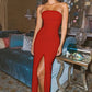 Sexy Side Slit Strapless Evening Party Dress, Simple Long Prom Dress cg706
