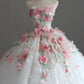 Flower Fairy White Lace Appliques Flower Wedding Dress 2025 Ball Gown Strapless Sleeveless Backless Court Train Wedding Dress   cg25904