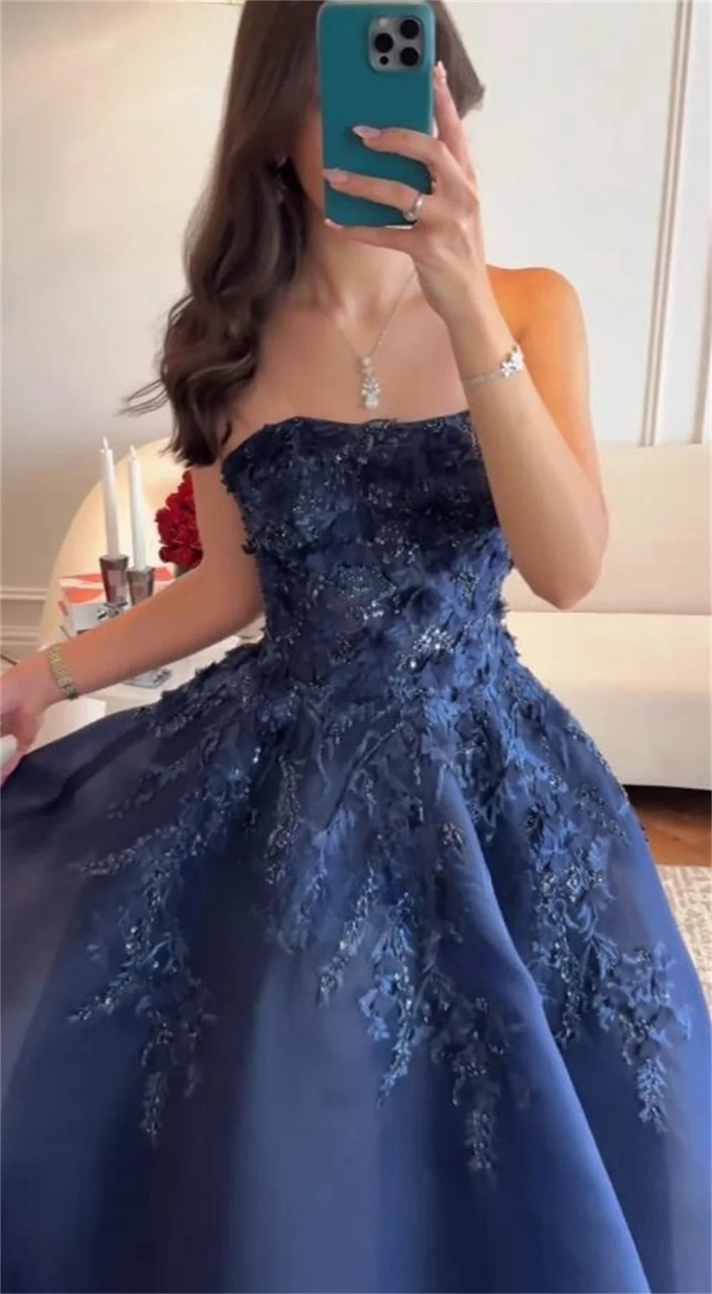 Custom Prom Dress Formal, Strapless A-line Floor-length Appliques Occasion Dresses Evening Dress   cg25897