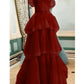 Off The Shoulder Tulle Tiered Long Prom Dress, A Line Evening Gown   cg24857