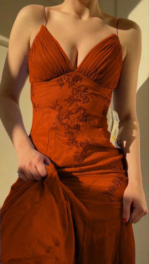 Pretty Spaghetti Straps Long Prom Dresses Evening Party Dress  cg25389