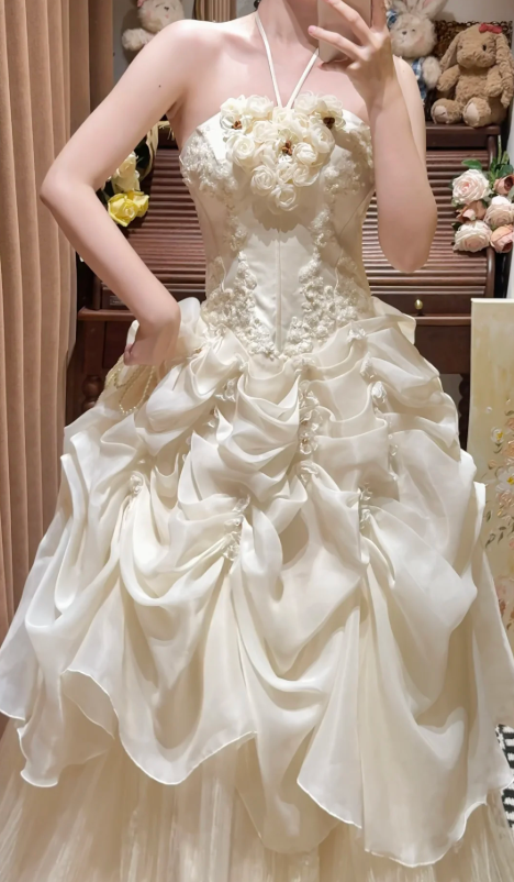 Organza Lace Vintage Wedding Dress Retro Prom Party Gowns    cg26311