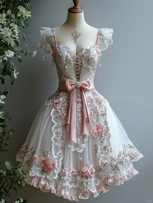 Pink Chiffon Lace Short Prom Party Dress Birthday Dress Homecoming Dress cg26291