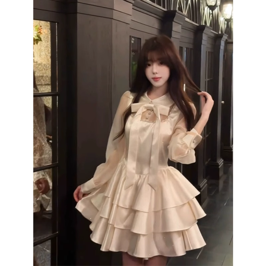 Sweet princess-style short dress with bow G079