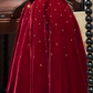 Burgundy Velvet Prom Party Dress With Gloves Birthday Party Dress With Beads    cg26312