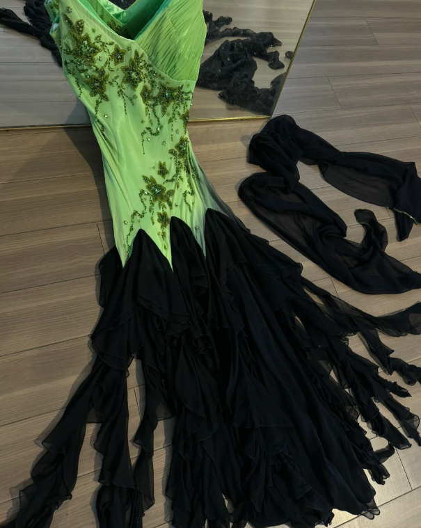 Vintage Green Prom Party Dress Beading Evening Dress Birthday Outfit cg26358