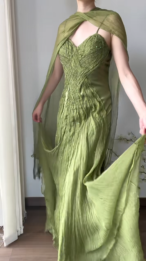 Vintage Green Prom Party Dress Evening Dress Birthday Outfit cg26357