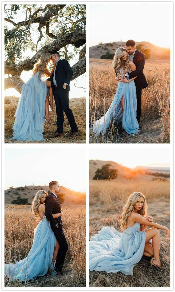 Sexy Deep V neck Chiffon Evening Party Dress, Long Prom Dresses cg26224