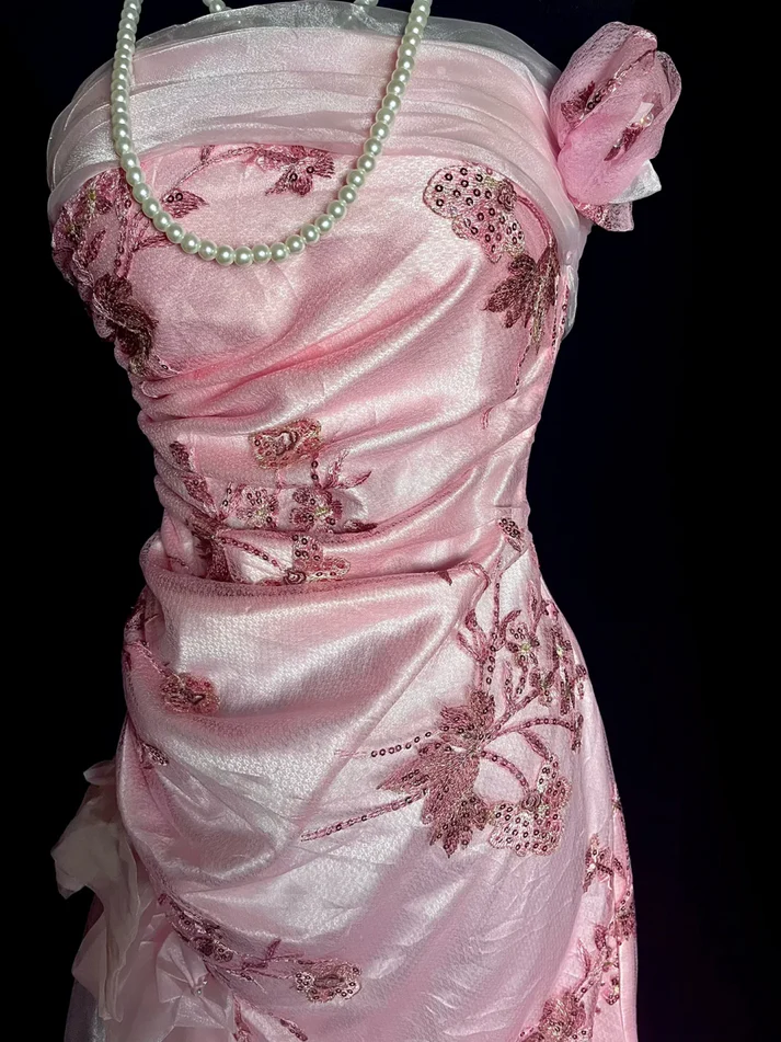 Unique Sheath Strapless Pink Tea Length Formal 7th Grade Homecoming Dresses Middle School Mid Length Prom Dress Hoco Outfits cg26230