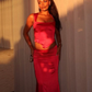 Two Piece Sheath Spaghetti Strap Burgundy Satin Party Dress Evening Dress cg26147