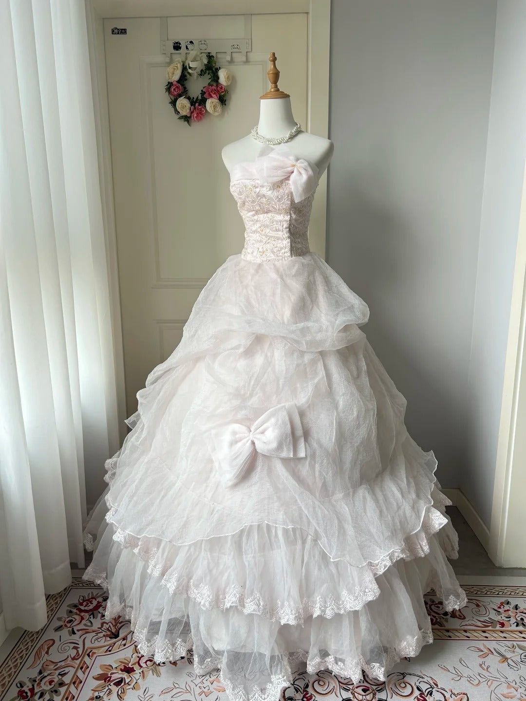 A Line Light Pink Strapless Prom Party Dresses Unique Long Evening Dress Vintage Princess Dress   cg25990