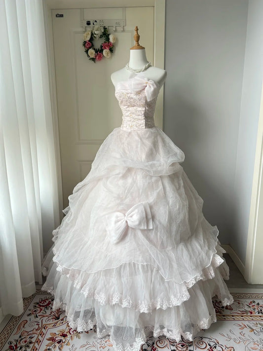 A Line Light Pink Strapless Prom Party Dresses Unique Long Evening Dress Vintage Princess Dress   cg25990