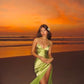 New V-neck Long Beach Green Dress Backless Lace-up Sleeveless Satin Long Prom Party Dress    cg25617