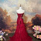 Burgundy Mermaid Tulle Strapless Evening Dress Long Prom Dress    cg25568