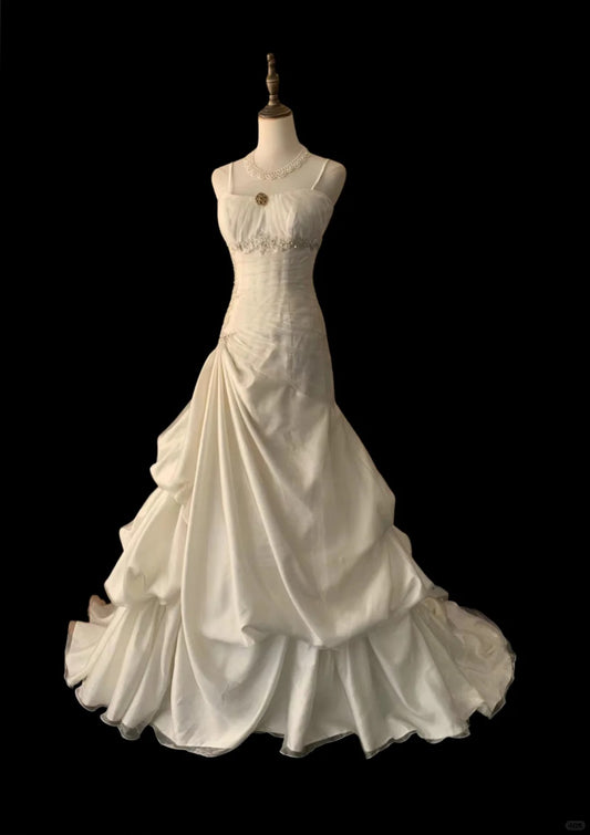 White Wedding Dress Sleeveless Long Princess Evening Dress   cg25933