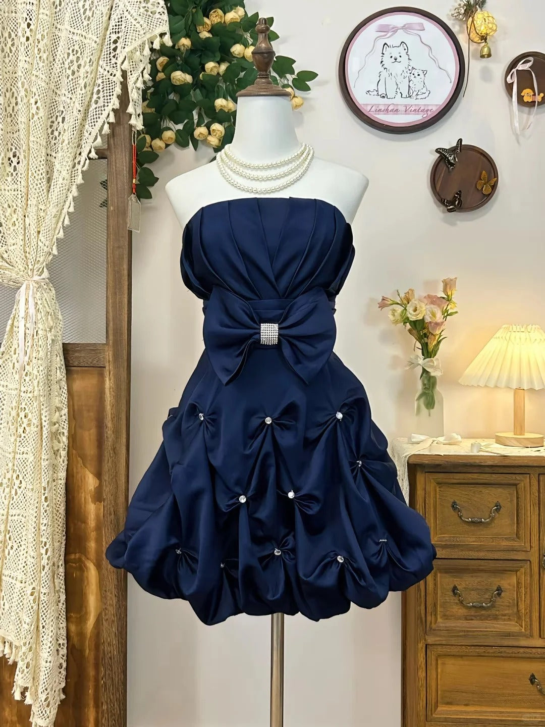 A Line Navy Blue Vintage Short Party Dress Cocktail Dresses Homecoming Dress     cg25831