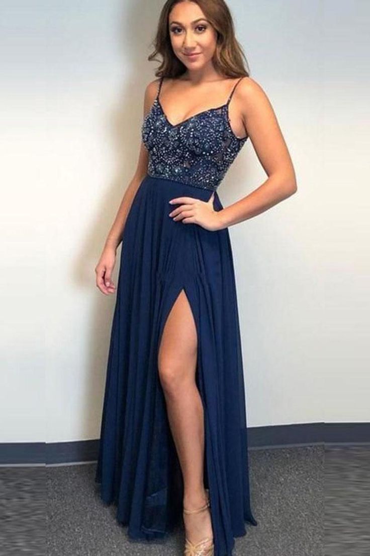 Charming Spaghetti Straps Evening Party Dress, Sexy Prom Dresses with Slit  cg603