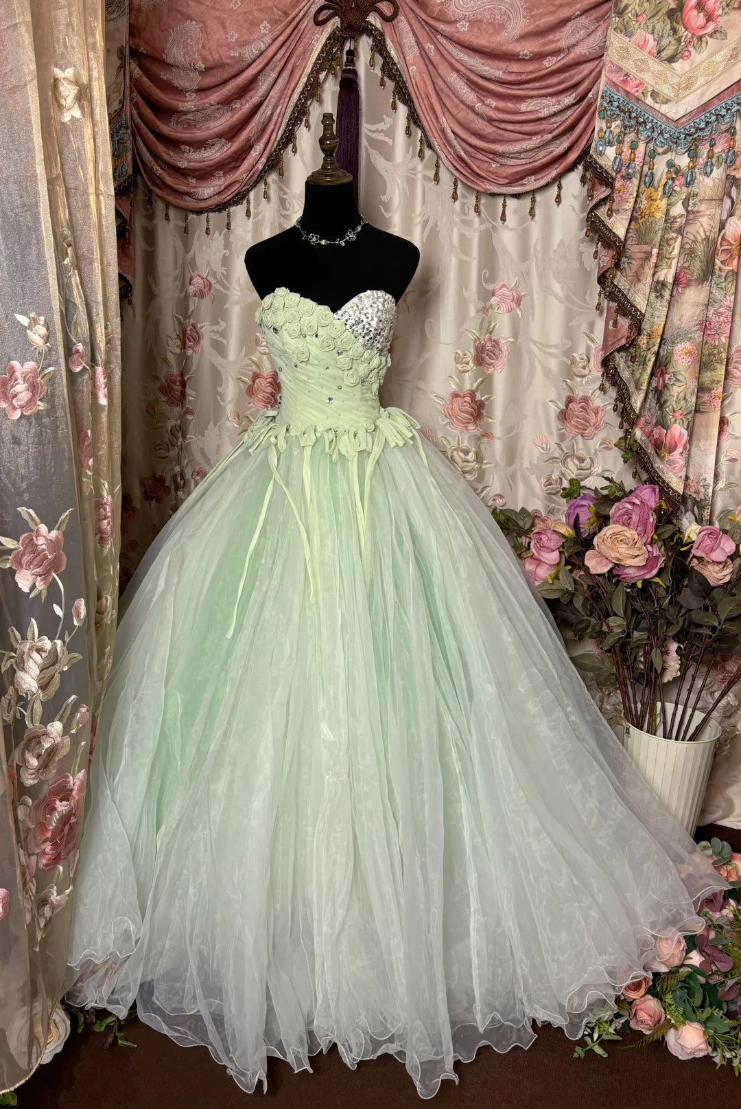 A Line Long Ball Gown Quinceanera Dress Unique Green Long Evening Dress    cg25547