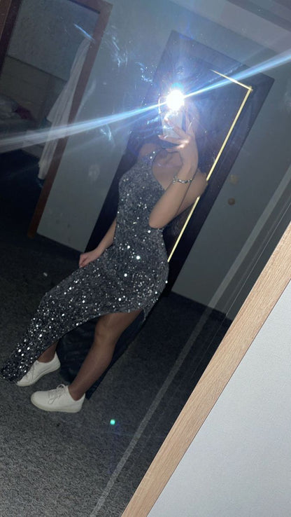 Sexy Silver Gray Sequin Prom Party Dresses Unique Evening Dress Long Princess Dress   cg26043