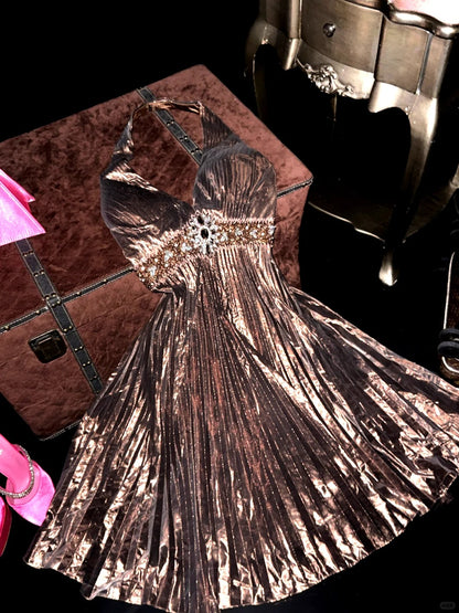 Brown Halter Vintage Homecoming Dress Short Prom Dress Party Dress    cg26075