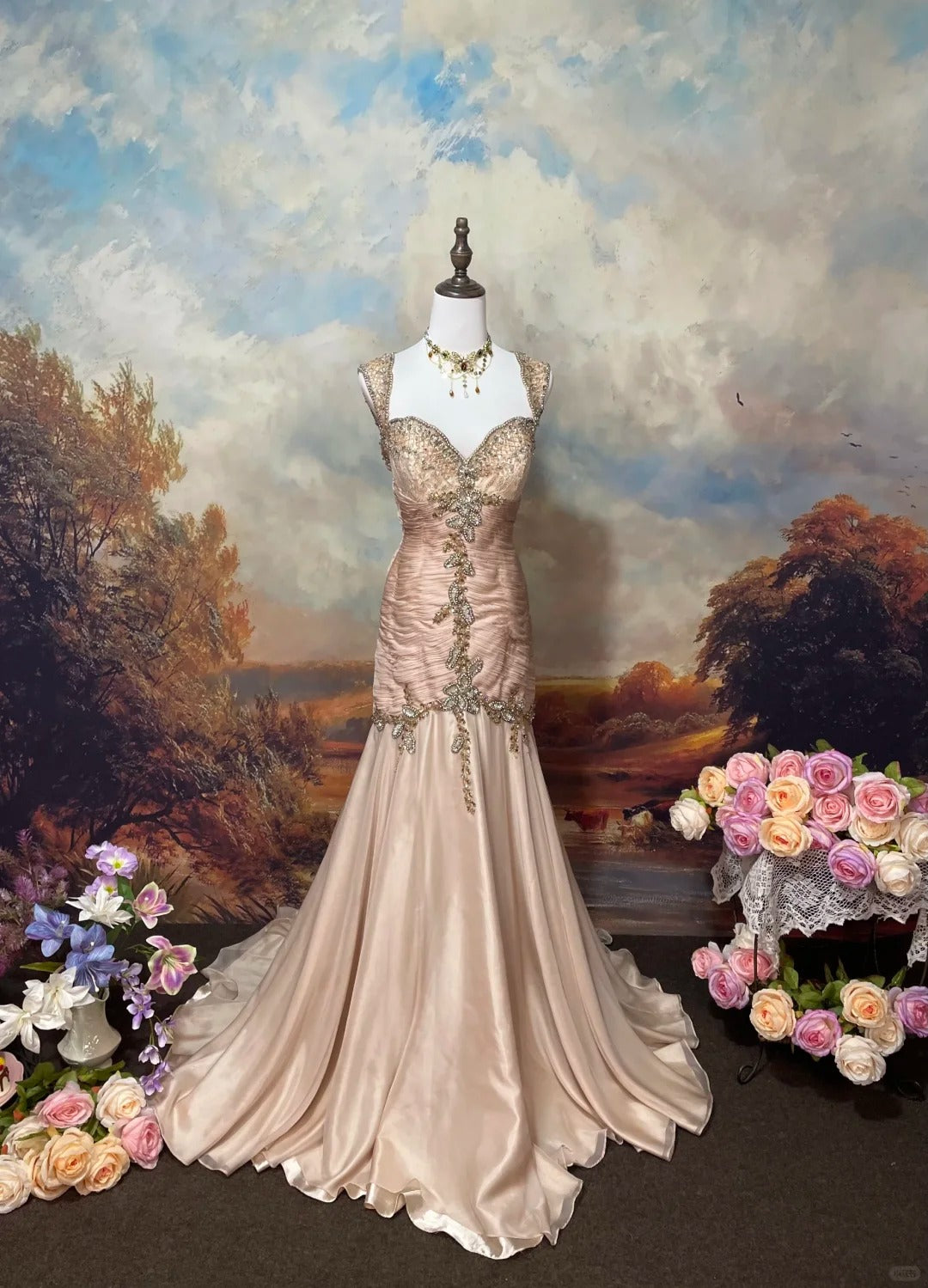 Light Pink Beaded Mermaid Evening Dress Unique Long Prom Dress    cg25570