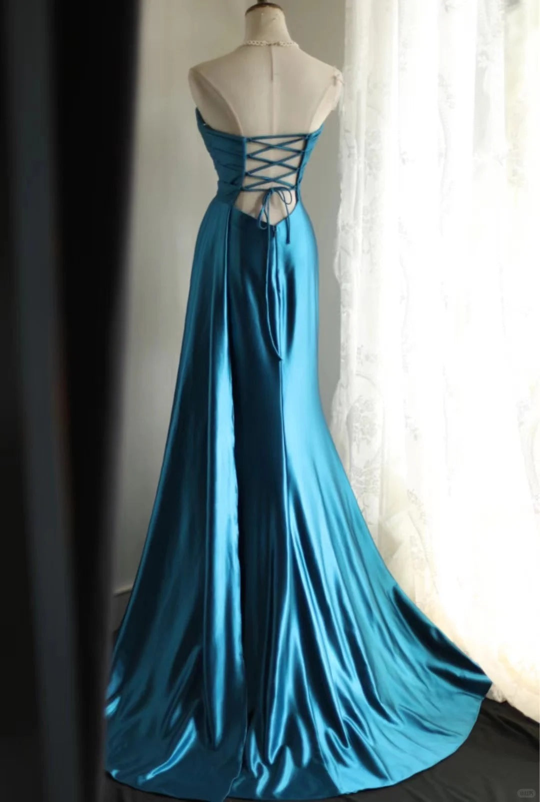 Blue Satin Simple Prom Party Dresses Unique Long Evening Dress   cg25944