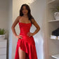 Red Satin Evening Dress Long Prom Party Dress    cg25630