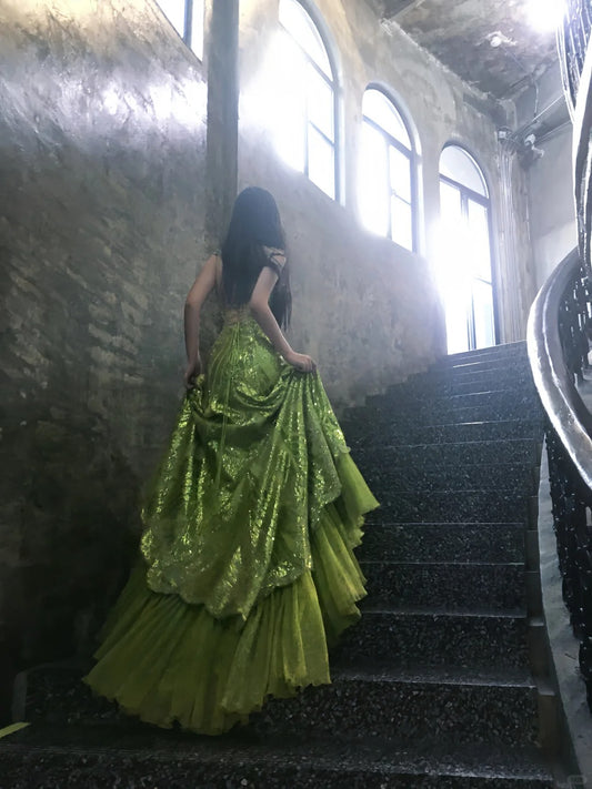 Vintage Evening Dresses,Mermaid Green Long Sleeveless Party Gowns  cg25543