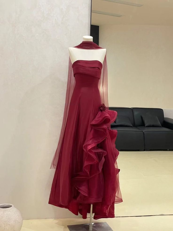 Burgundy Tulle Prom Dresses, Long Evening Dress Formal Dress    cg25970