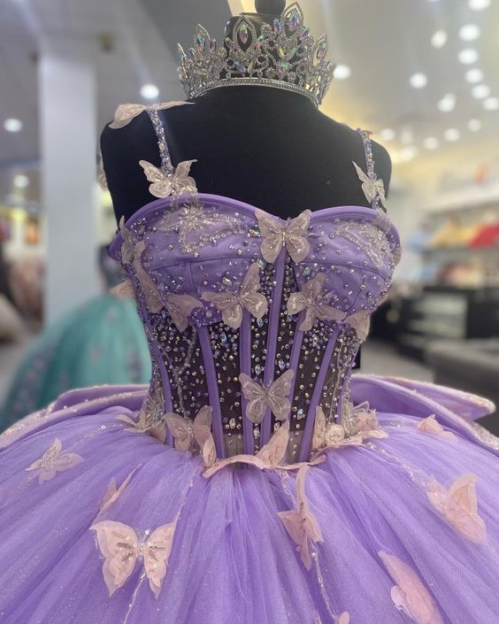 Purple Tulle Ball Gown With Butterflies,Sweet 16 Dress,Purple Princess Dress     cg25047