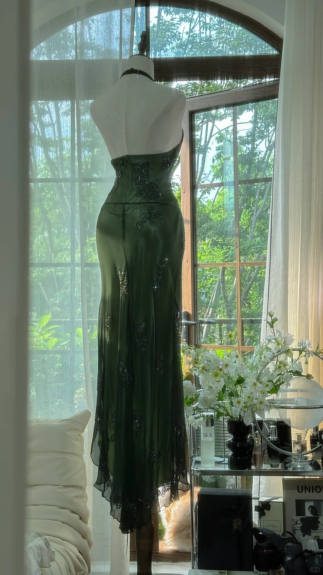 Green Halter Prom Party Dresses Unique Long Evening Dress Vintage Princess Dress   cg26004