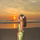 New V-neck Long Beach Green Dress Backless Lace-up Sleeveless Satin Long Prom Party Dress    cg25617