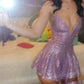 Sexy Lilac Sequin V Neck Short Party Dress Homecoming Dress     cg25667