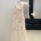 A Line Halter 3D Flowers Tulle Prom Dresses, Long Evening Dress Formal Dress    cg25974