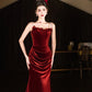 Burgundy Mermaid Velvet Vintage Evening Dresses,Sleeveless Party Gowns  cg25489