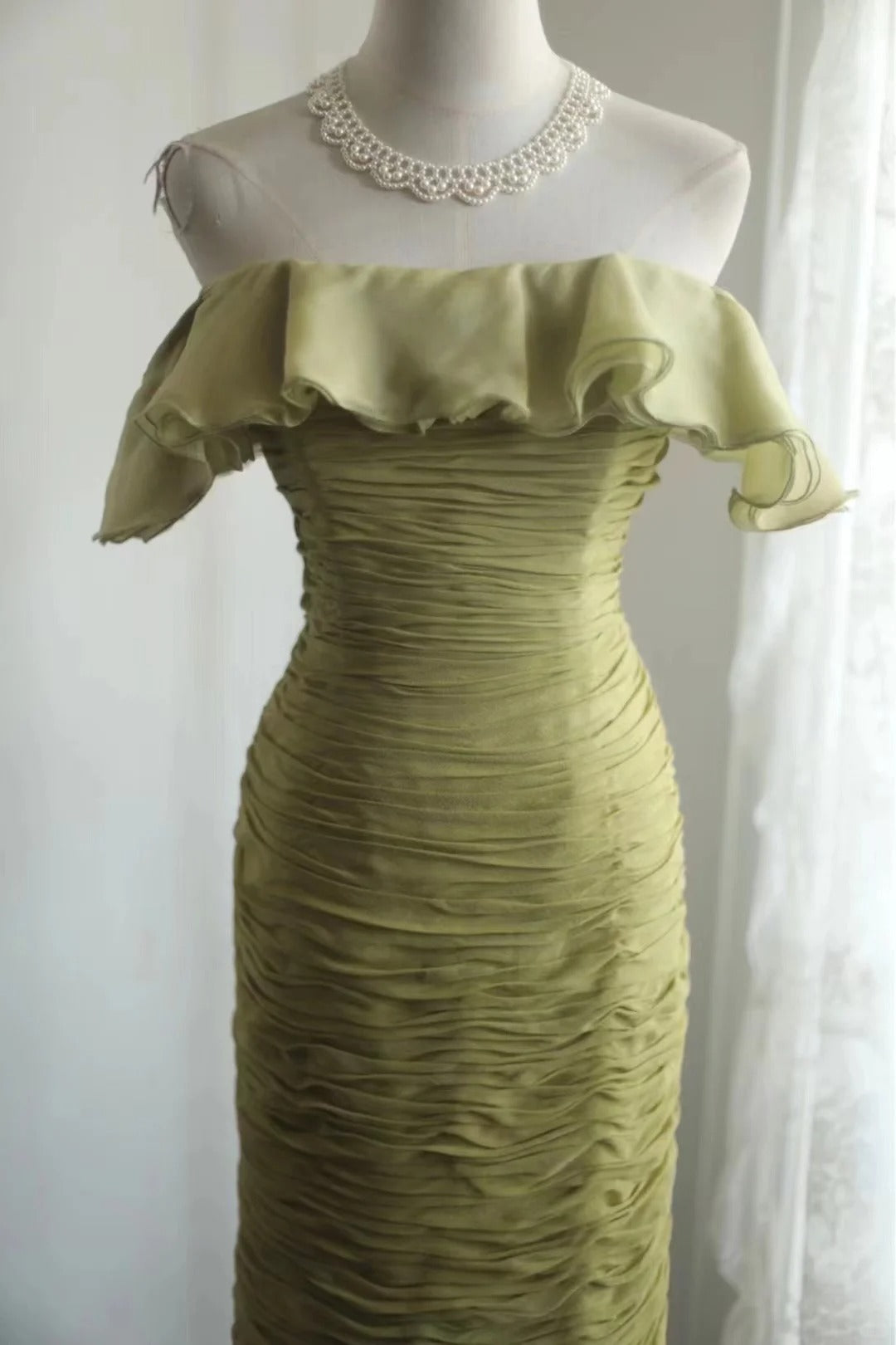 Green Off Shoulder Vintage Long Party Dress Evening Dress Prom Dresses     cg25706