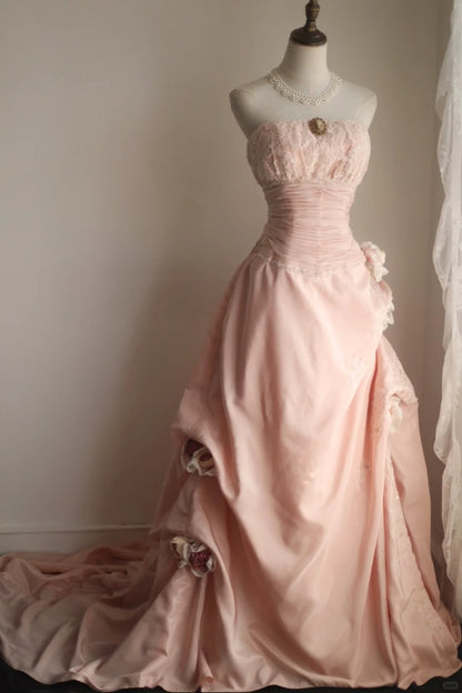 A Line Pink Princess Dress Wedding Dress Sleeveless Long Evening Dress   cg25929