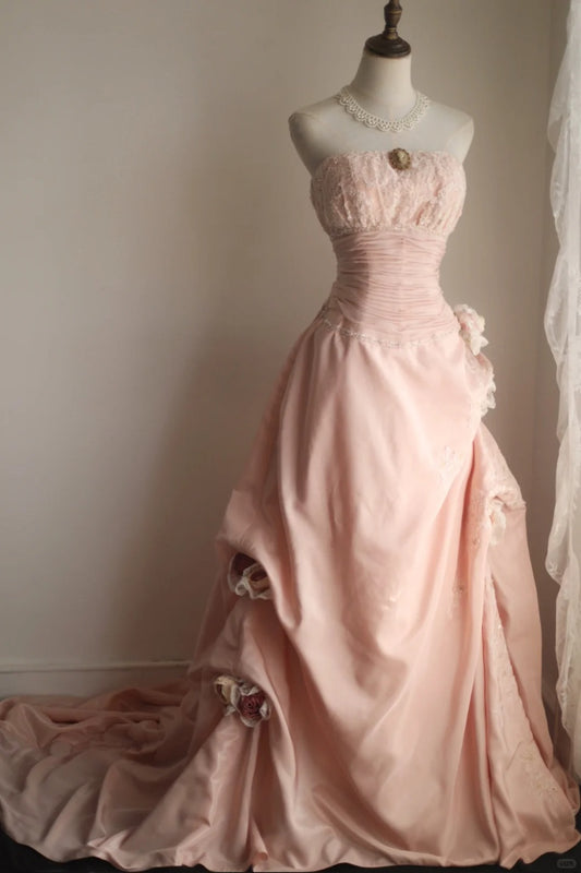 A Line Pink Princess Dress Wedding Dress Sleeveless Long Evening Dress   cg25929