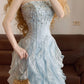 Blue Mermaid Vintage Tulle Long Evening Dresses,Sleeveless Party Gowns  cg25484