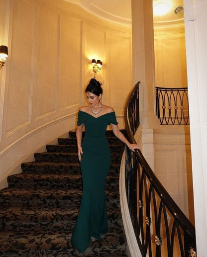 Dark Green Mermaid Off Shoulder Evening Dress Long Prom Party Gowns    cg25792