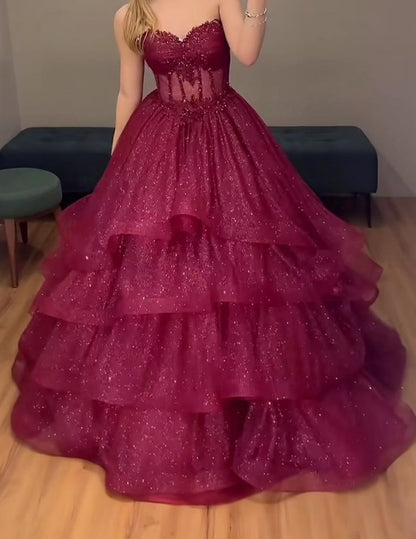 A Line Tulle Sparkly Prom Dress Long Evening Party Gowns    cg25846