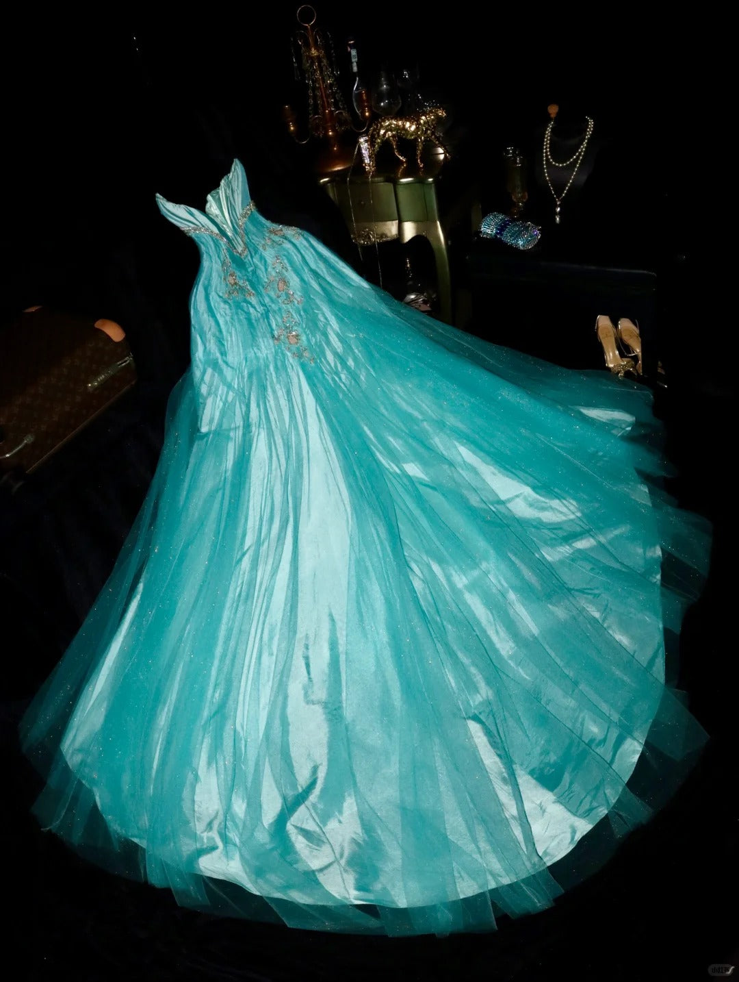 A Line Strapless Long Prom Party Dresses Unique Evening Dress   cg26063